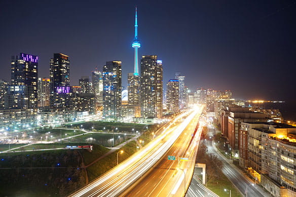 Toronto downtown highway at night.